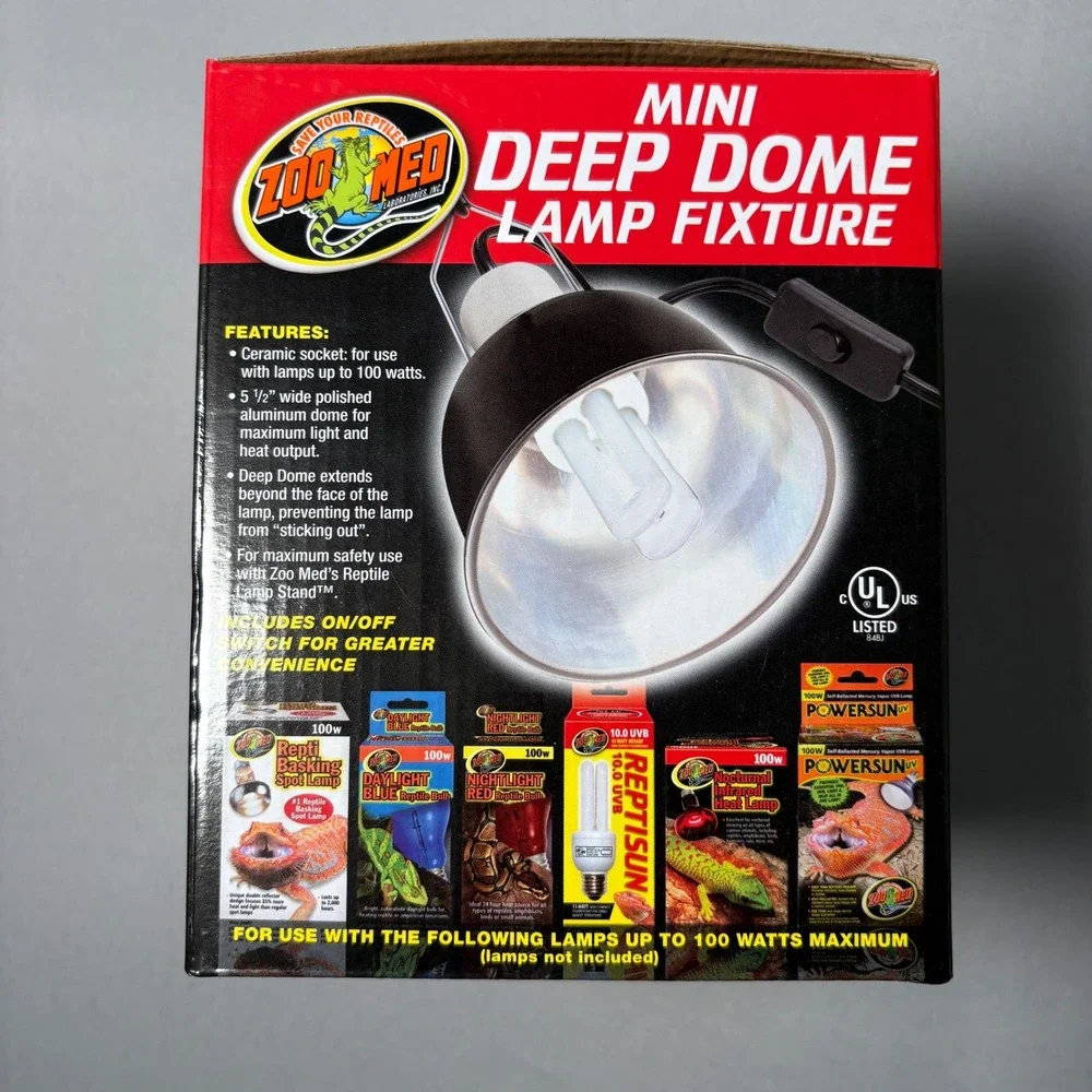 Zoo Med Mini Deep Dome Lamp Fixture LF-18 Black 5.5 Inch 100W Max